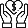Icon depicting hands holding a heart with a dollar sign in it